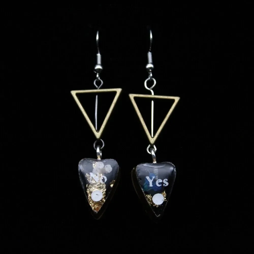 Black and Gold Wild Flower Ouija Planchette Wire Hook Earrings